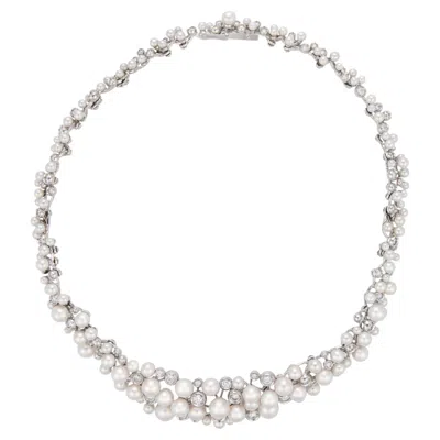 Pre-owned 1stdibs Meister Mid Century Pearl Diamond 18k White Gold Necklace