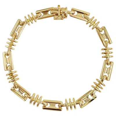 Pre-owned 1stdibs Men's 18k Solid Gold Alternating Geometric Link Bracelet With Hidden Safety Lock In Multi