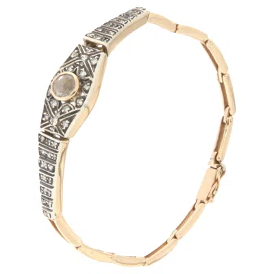 Pre-owned 1stdibs Mid Century 14k Yellow Gold Cuff Bracelet With Rose-cut Diamond, Circa 1950s