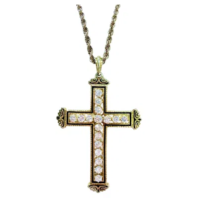 Pre-owned 1stdibs Mid Century, 14k Yellow Gold, Diamond & Black Enamel Cross Pendant / Brooch