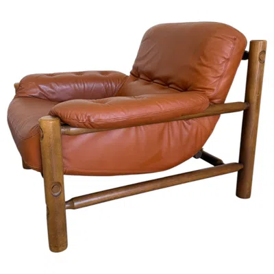 Pre-owned 1stdibs Mid Century Brazilian Sergio Rodriguez Style Cognac Leather Lounge Chair In Brown