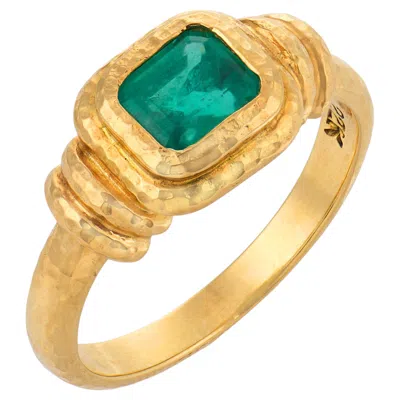 Pre-owned 1stdibs Mid Century Emerald 22k Yellow Gold Bezel Set Ring
