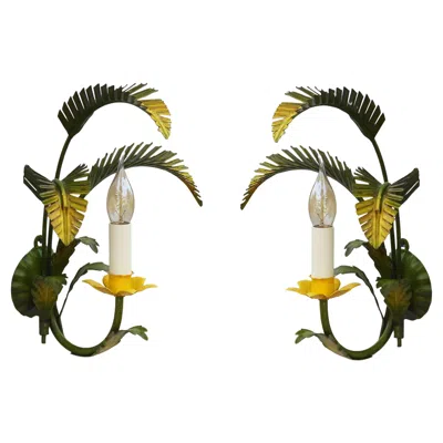 Pre-owned 1stdibs Mid Century Italian Palm Leaf Wall Lights C1950 Two Pairs Available In Brown