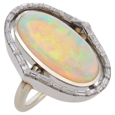 Pre-owned 1stdibs Mid Century Opal Diamond 18k White Gold Ring