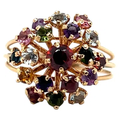 Pre-owned 1stdibs Mid Century Sputnik 1.66tcw Multi Stone 14k Yellow Gold Cluster Ring 1960s