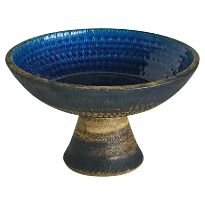 Pre-owned 1stdibs Mid Century Studio Pottery Pedestal Bowl Or Centerpiece In Black