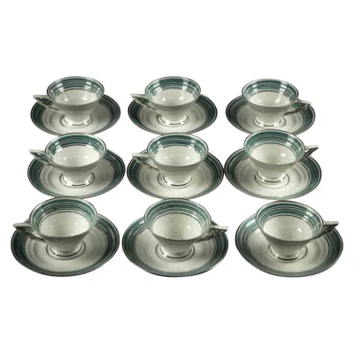 Pre-owned 1stdibs Mid-20th Century European Porcelain Coffee Set With 9 Cups And Plates In Gray