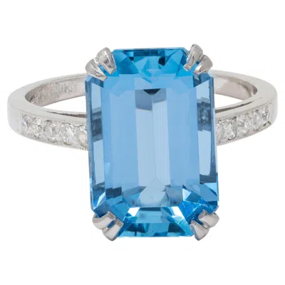 Pre-owned 1stdibs Mid-century 4.55 Ctw Aquamarine Diamond Platinum Vintage Cocktail Ring In Multi