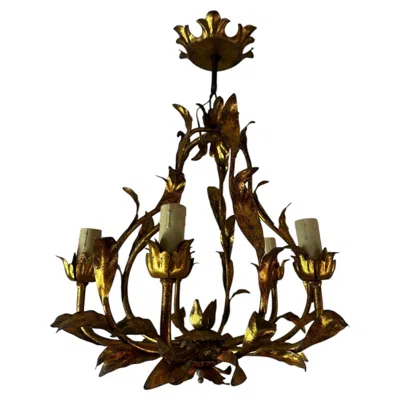 Pre-owned 1stdibs Mid-century French Brass 5 Lights Chandelier, 1950s In Black