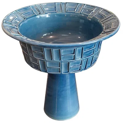 Pre-owned 1stdibs Midcentury Italian Ceramic Footed Bowl With Turquoise Glaze In Blue