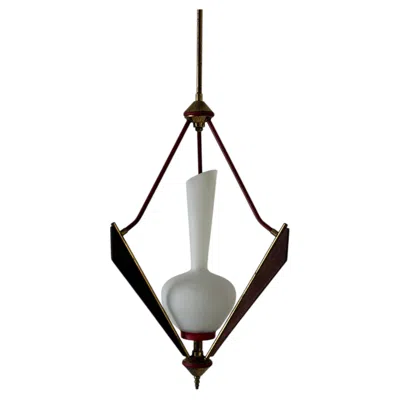 Pre-owned 1stdibs Mid-century Modern Glass And Brass Frame Ceiling Lamp, 1950s, Italy In Transparent