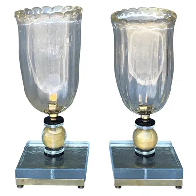 Pre-owned 1stdibs Mid-century Modern Hand-blown Murano Glass Table Lamps, Italy, 1960 In Transparent