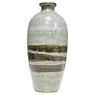 Pre-owned 1stdibs Mid-century Modern Large Rounded Ceramic Vase By Albert Green, 1970s In Gray