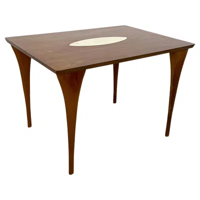 Pre-owned 1stdibs Mid-century Modern Side Table With Marble Inlay, Italian Wood In Brown