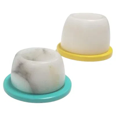 Pre-owned 1stdibs Mid-century Multicolored Alabaster Candlestick Holder, Pair In Gray