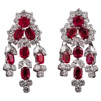 Pre-owned 1stdibs Mid-century Ruby Diamond Convertible Day Night 1950s Cocktail Floral Earrings In Multi