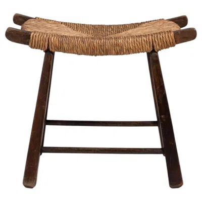 Pre-owned 1stdibs Mid-century Rush Seat Stool, Woven Design, Switzerland, Circa 1960 In Brown
