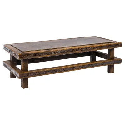Pre-owned 1stdibs Midcentury Solid Oak Brutalist Dutch Coffee Table With Copper Top And Inlay In Brown