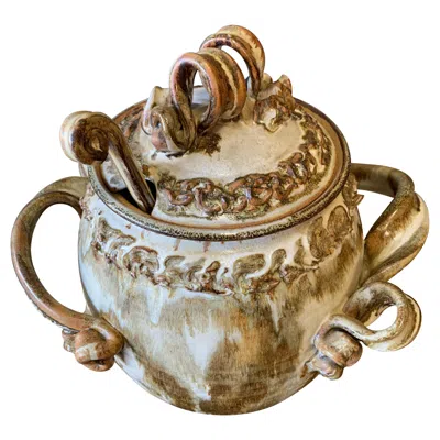 Pre-owned 1stdibs Mid-century Stoneware Tureen With Ladle In Brown