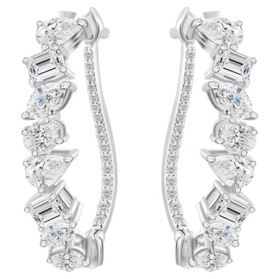 Pre-owned 1stdibs Mixed Cut 3.25 Carat Natural Diamond Hoop Earrings Handmade 18k White Gold