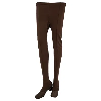 Pre-owned 1stdibs Mod Brown Lycra Block Heel High Rise Boot Tights Shoe Leggings- Size M/8, 1960s