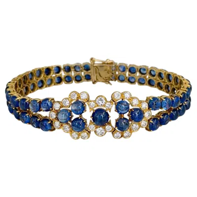 Pre-owned 1stdibs Modern 14 Karat Gold 32.00 Carat Cabochon Sapphire 1.35 Carat Diamond Bracelet In Blue