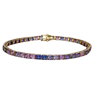 Pre-owned 1stdibs Modern 18 Karat Gold 11.00 Carat Colourful Sapphire Tennis Bracelet In Blue