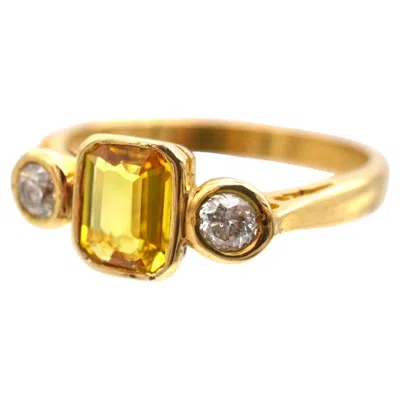 Pre-owned 1stdibs Modern 18ct Gold, Yellow Sapphire And Diamond Three Stone Ring