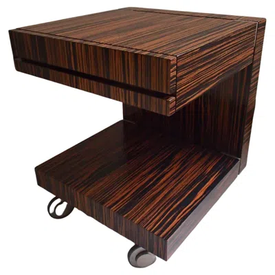 Pre-owned 1stdibs Modern Art Deco Ebene De Macassar Side Table Or Nightstand With Drawer On Wheels In Brown