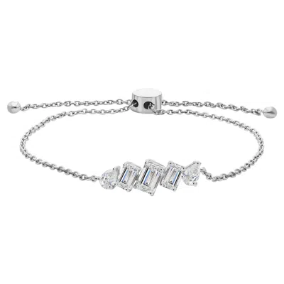 Pre-owned 1stdibs Modern Emerald & Pear Cut Diamond Adjustable Bolo Clasp Bracelet 18k White Gold