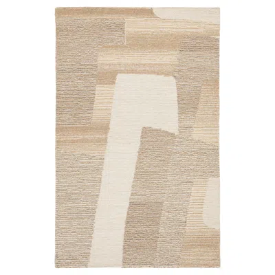 Pre-owned 1stdibs Modern Hand-tufted Wool Abstract Area Rug In Camel, Beige, And Cream 5x8 In White