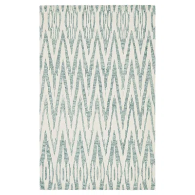 Pre-owned 1stdibs Modern Hand-tufted Wool Area Rug With Geometric Ikat Chevron Pattern In Sage In Gray