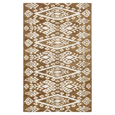 Pre-owned 1stdibs Modern Hand-tufted Wool Area Rug With Geometric Tribal Pattern In Earthy Ochre In Brown