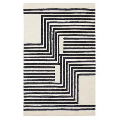Pre-owned 1stdibs Modern Moroccan Geometric Hand-tufted Wool Rug In Ivory And Charcoal In White