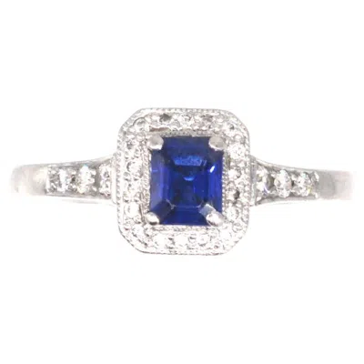 Pre-owned 1stdibs Modern Platinum Octagonal Sapphire And Diamond Cluster Ring In Blue