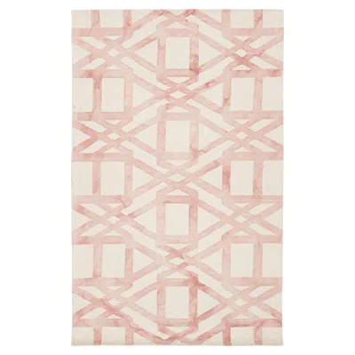 Pre-owned 1stdibs Modern Style Hand-tufted Wool Rug In Blush Pink & Ivory 5x8 In White