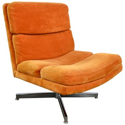 Pre-owned 1stdibs Modern Swivel Slipper Chair Orange Brushed Chenille & 4 Prong Chrome Base