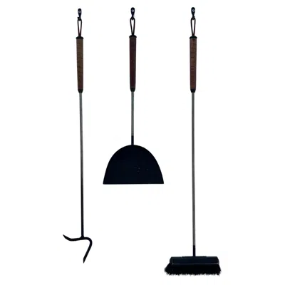 Pre-owned 1stdibs Modernist Firetools With Leather Wrapped Handles Ca' 1950's In Black