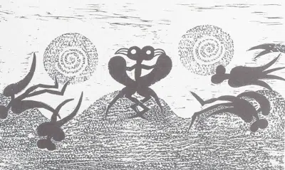 Pre-owned 1stdibs Mogens Zieler. Serigraphy On Paper. Fantastic Landscape With Surreal Figures. In Gray