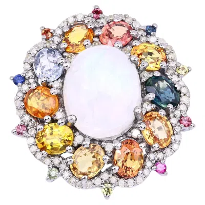 Pre-owned 1stdibs Moonstone Ring With Multicolor Sapphire 9.98 Carats Sterling Silver In Blue