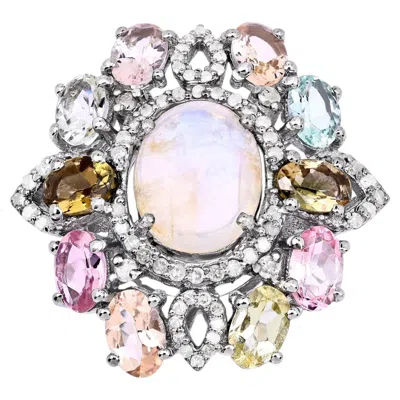 Pre-owned 1stdibs Moonstone Ring With Multicolor Tourmaline 6.72 Carats Sterling Silver