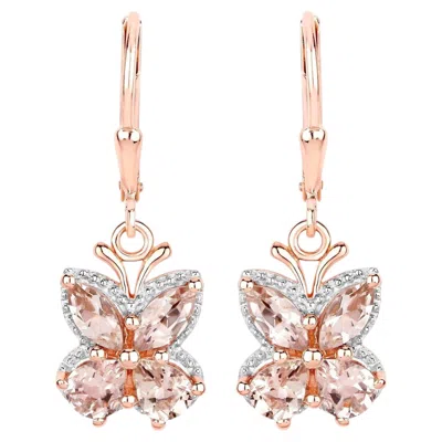 Pre-owned 1stdibs Morganite Butterfly Earrings 1.87 Carats 18k Rose Gold Plated Silver In Red