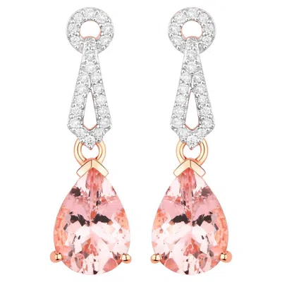 Pre-owned 1stdibs Morganite Drop Earrings Diamond Settings 3.6 Carats Total 14k Gold In Multi