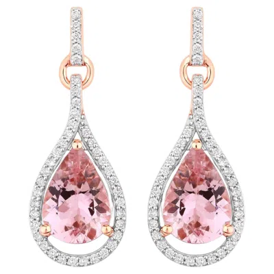 Pre-owned 1stdibs Morganite Earrings With Diamonds 3.32 Carats 14k Rose Gold In Red