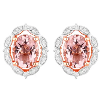 Pre-owned 1stdibs Morganite Earrings With Diamonds 3.48 Carats 14k Rose Gold In Red