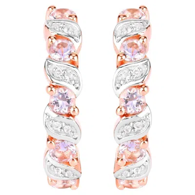 Pre-owned 1stdibs Morganite Hoop Earrings White Topaz 1.02 Carats 18k Rose Gold Plated Silver