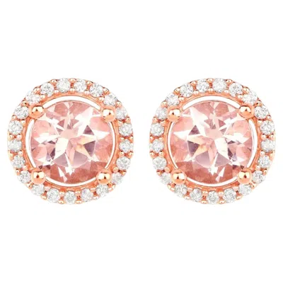 Pre-owned 1stdibs Morganite Stud Earrings With Diamonds 0.9 Carats 14k Rose Gold In Red