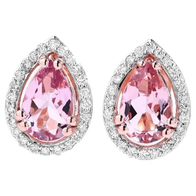 Pre-owned 1stdibs Morganite Stud Earrings With Diamonds 1.52 Carats 14k Rose Gold In Red
