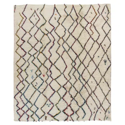 Pre-owned 1stdibs Moroccan Style Fluffy Cream Hand-knotted Wool Rug, 8'8"x9'10" In White