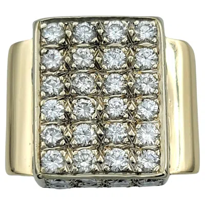 Pre-owned 1stdibs Multi Row Geometric Cluster Diamond Squared Wide Band Ring 14 Karat Yellow Gold